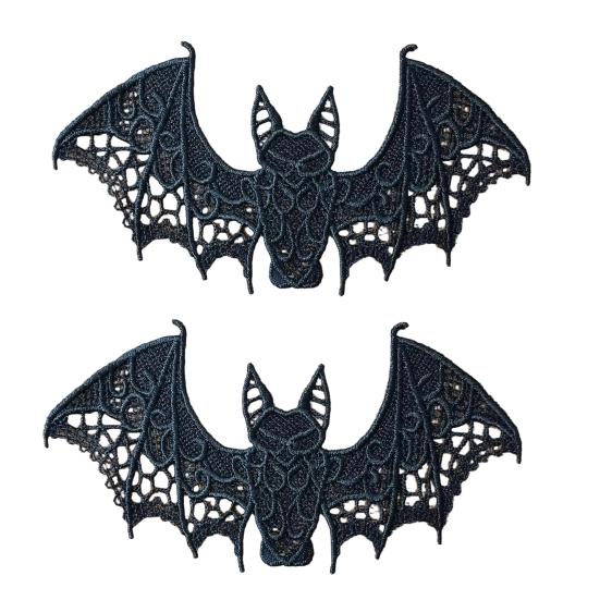 2 Pcs Halloween Bat Embroidered Patch Lace Gothic Wing Design DIY Clothing Badges