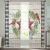Christmas Berries Cardinals Wood Grain Sheer Curtains For Kids Bedroom Living Room Voile Curtains Xmas Kitchen Tulle Curtain