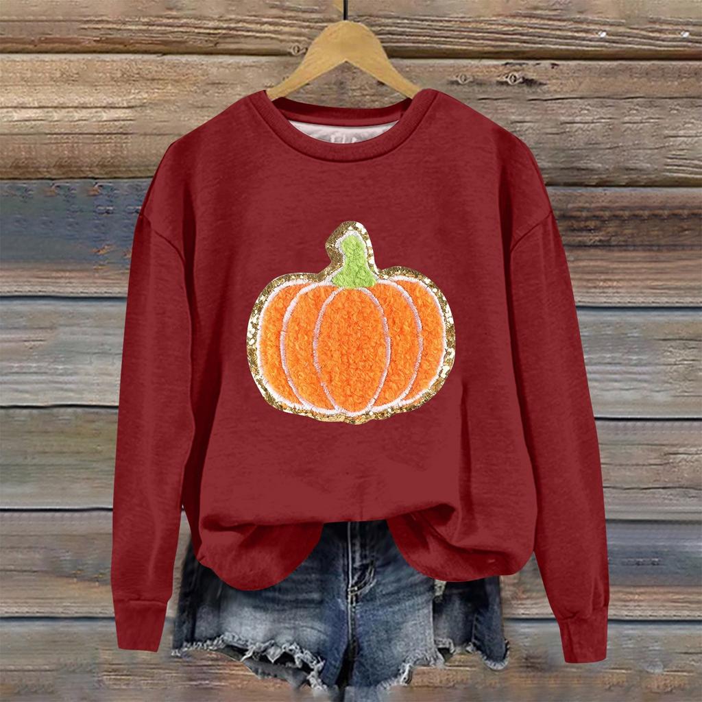 Женская мода Хэллоуин с длинным рукавом с принтом Свободная толстовка с круглым вырезом Топ