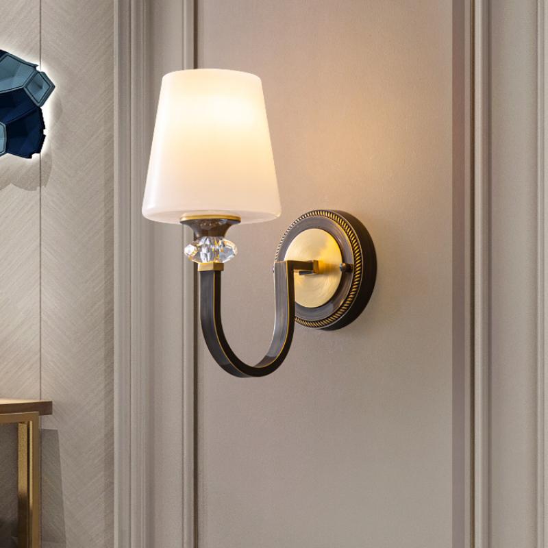 Full Copper American Wall Lamp Bedroom Bedside Lamp European Lighting Modern Simple Living Room Creative Corridor Wall Light