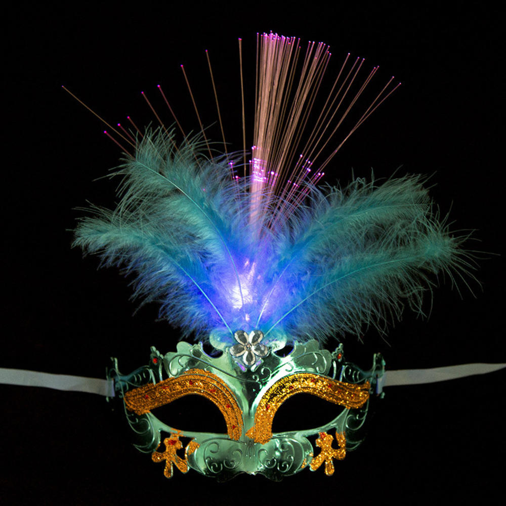 Women LED Party Mask Masquerade Luxury Peacock Feathers Half Face Mask Cosplay Costume Venetian Mask