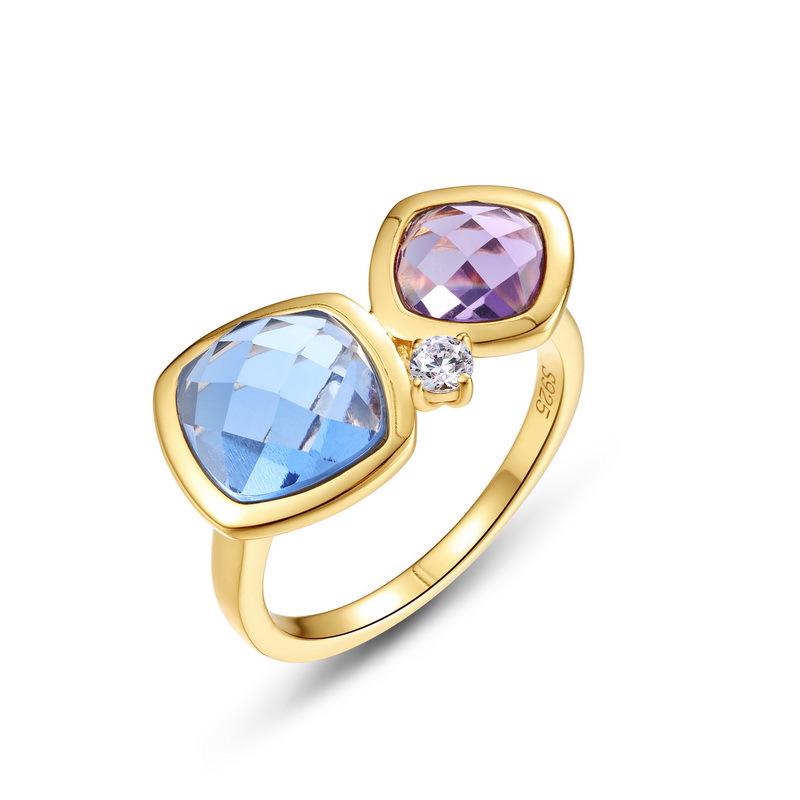 European-American Cross-border Zircon Ring: Women's S925 Sterling Silver, Two-Tone Candy Design, Light Luxury, Colored Zircon, Index Finger Ring