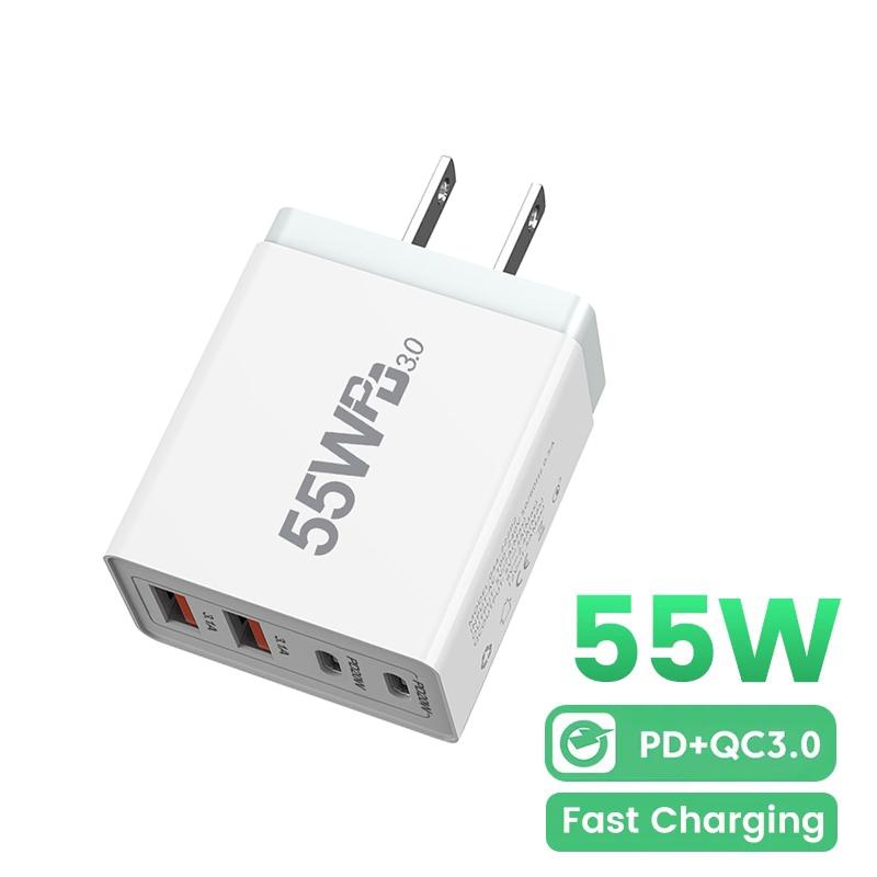 55 Вт GaN USB-зарядное устройство Быстрая зарядка EU/US/UK/AU Вилка Адаптер для зарядки телефона Для iPhone Xiaomi Samsung QC 3.0 Type C PD Настенное зарядное устройство