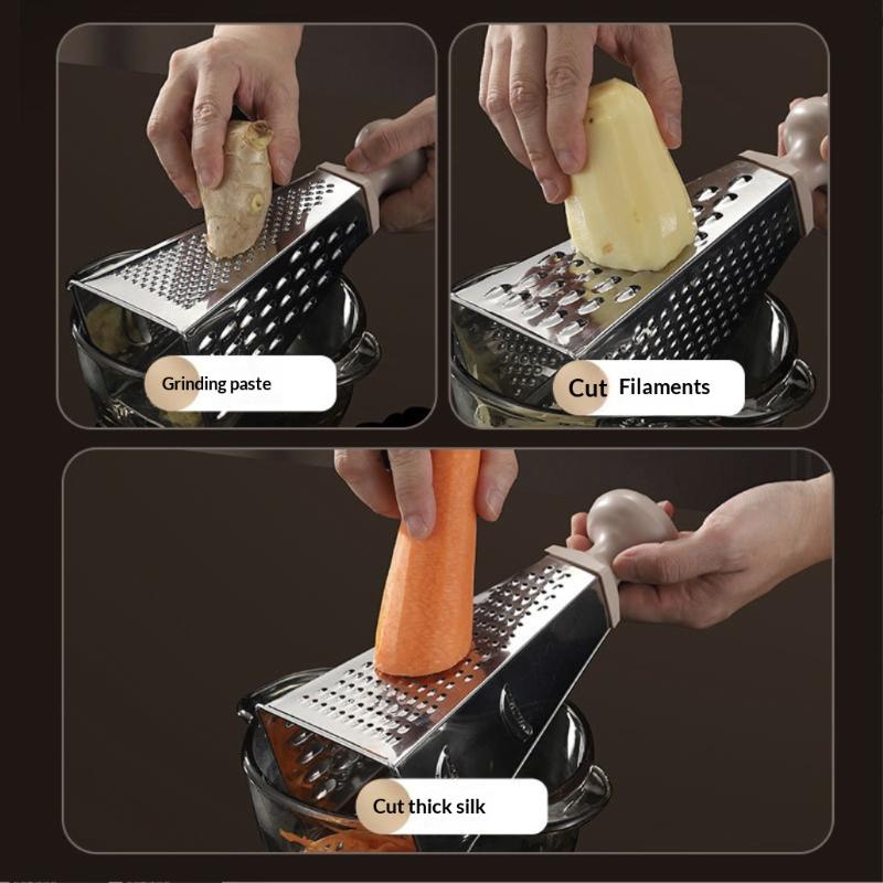 Многофункциональная овощерезка из нержавеющей стали с 4 сторонами, кухонный инструмент, коробка-терка, многоцелевая кухонная терка