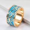 Huitan Creative Women Rings Engraved Design with Blue Enamel Handmade Finger Accessories Anniversary Gift Statement Jewelry Bulk