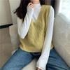 Spring and Autumn Thin Sleeveless Sweater Twist V-neck Knitted Vest Girls Wear Short Loose Waistcoat