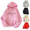 Long Sleeves Front Pocket Drawstring Fleece Lining Pullover Hoodie Autumn Winter Letter Printed Loose Women Sweatshirt Streetwear