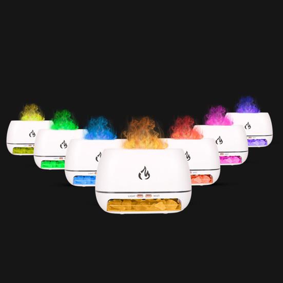 Настольный увлажнитель воздуха, диффузор эфирного масла с цветным светом RGB, реалистичный эффект пламени, диффузор аромата 3-в-1, лампа из соляного камня