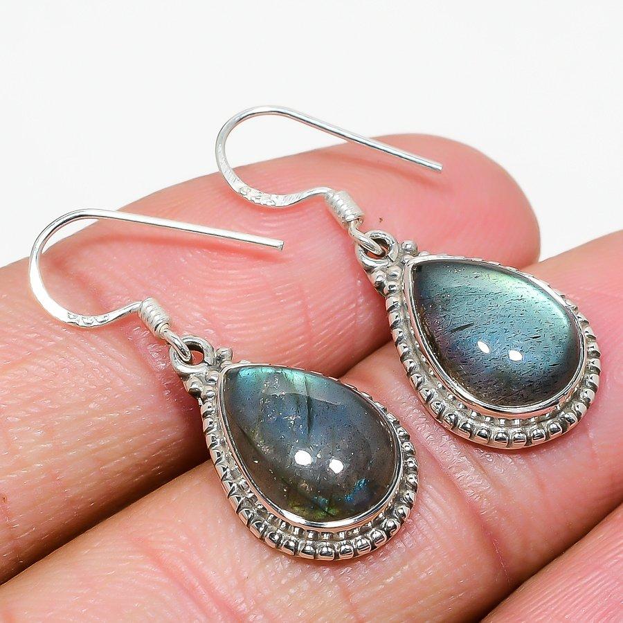 Натуральный лабрадорит, драгоценный камень, стерлинговое серебро 925 пробы, подарочные серьги 1,25 дюйма, F0c28