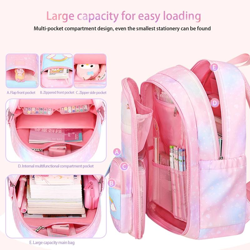 Side-Opening School Bags Waterproof School Backpack for Girls Gradient Color Princess Backpack Kids Schoolbag Primary School