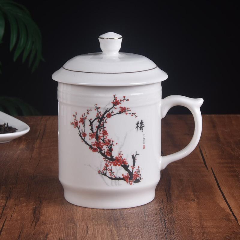 Керамическая чайная чашка Meilan с рисунком бамбука и хризантем, большая емкость, для дома, с крышкой для офиса, конференц-чашка, чашка для гостей, подарочная чашка