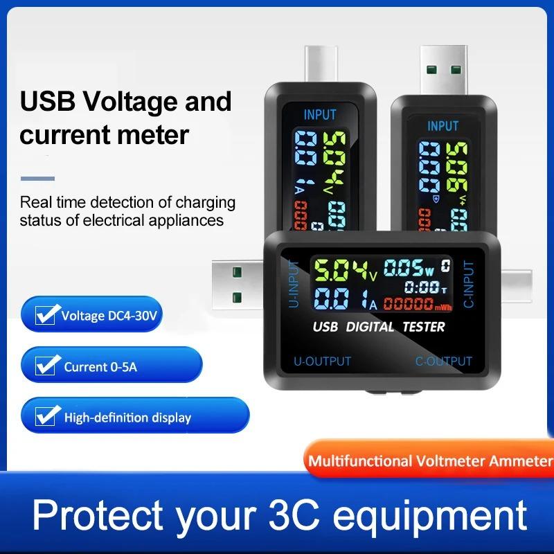 USB-тестер Type-C, цифровой вольтметр постоянного тока, амперметр, амперметр, измеритель напряжения, амперметр, индикатор зарядного устройства Power Bank