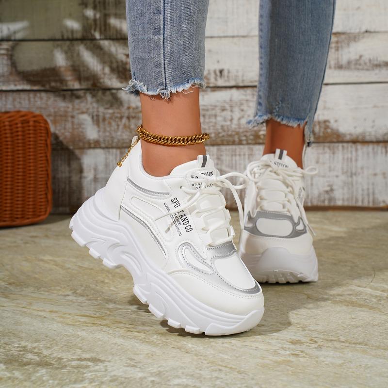2024 Брендовая обувь Женская на шнуровке Женская вулканизированная обувь Уличная женская обувь Кроссовки с круглым носком на платформе Большие размеры Женская повседневная обувь