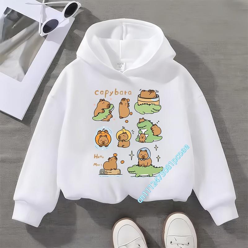 Cabibara Children's Hooded Sweatshirt Boys' Sport Shirt Girls' Cute Casual Top Cartoon Print Autumn/Winter Long Sleeve