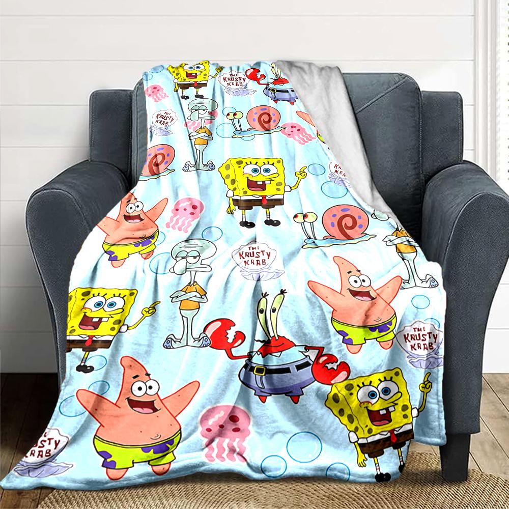 1Pc Spongebob Squarepants Characters Blanket Soft Throw Blanket For Home Bedroom Bed Sofa Travel Office Solid Christmas Blanket