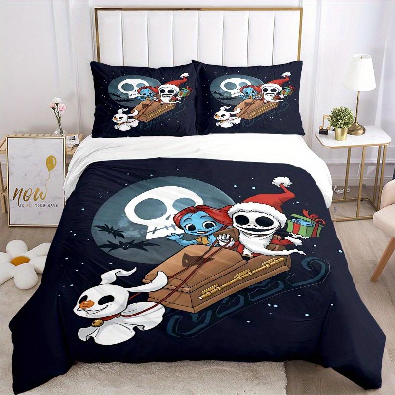 3pcs Christmas Zero Sally Jack Bedding Set - 1 Soft Quilt Cover + 2 Pillowcases, Machine Washable - Suitable for All Seasons, Perfect Gift for Fa