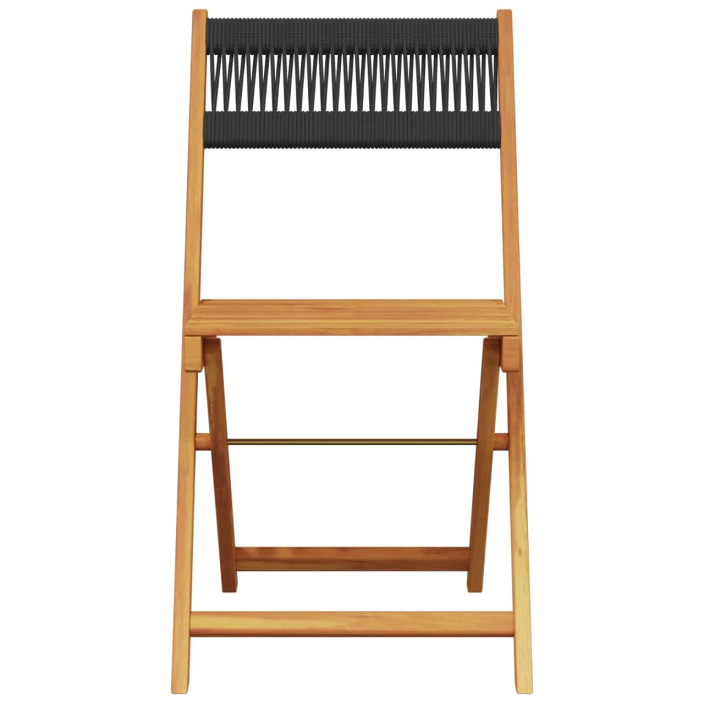 Bistro Chairs 2 pcs Black Solid Acacia Wood and Rope
