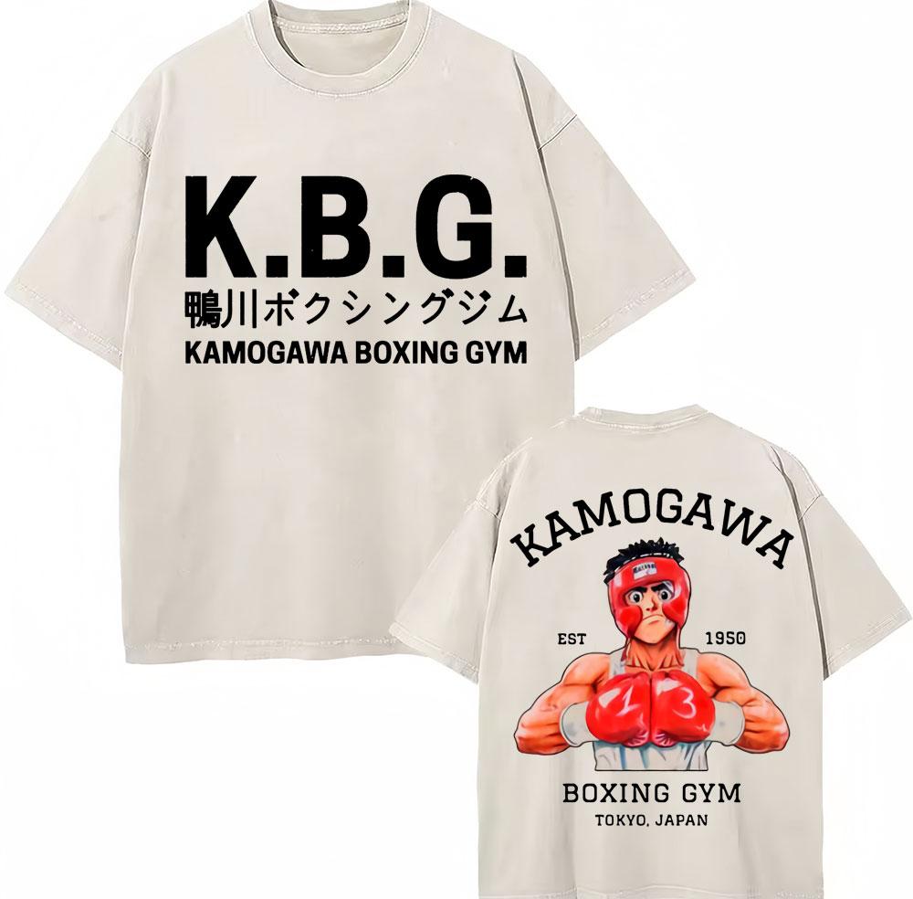 Винтажные выстиранные футболки Аниме Hajime No Ippo Боксерский зал Камогавы Макуноучи KGB Футболки Унисекс Женские Свободные Хлопковые Летние Футболки