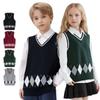 Teen Waistcoats Kids Knit Vest Boys & Girls School Uniform Sweater Vest 100% Cotton V-neck Pullover Preppy Style Children Tops