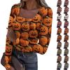 Женская мода Slim Bottom Casual с длинным рукавом Halloween Printed Pullover U Neck Top