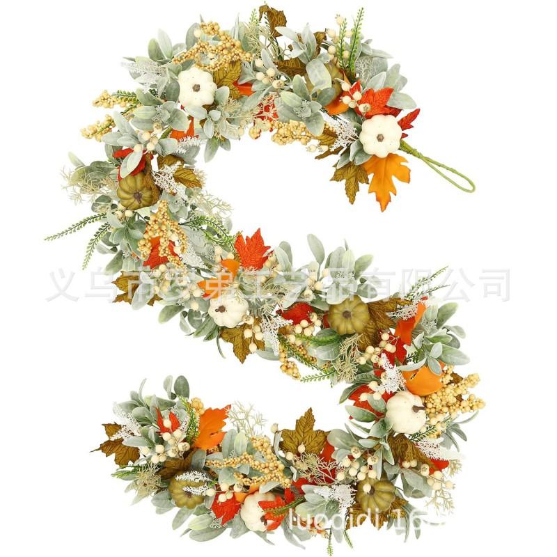 Harvest Wreath With Base Pumpkins Berries Leaves Thanksgiving Door Decor