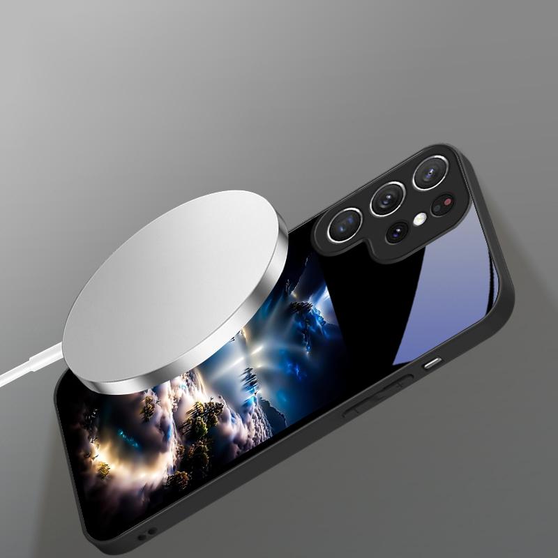 Фантастический ночной пейзаж Для Samsung S26 S20 Ultra S21 Pro S22 Plus S23 FE S24 Ultra S25 Для Magsafe Чехол на телефон со стеклянной задней панелью и бортиками