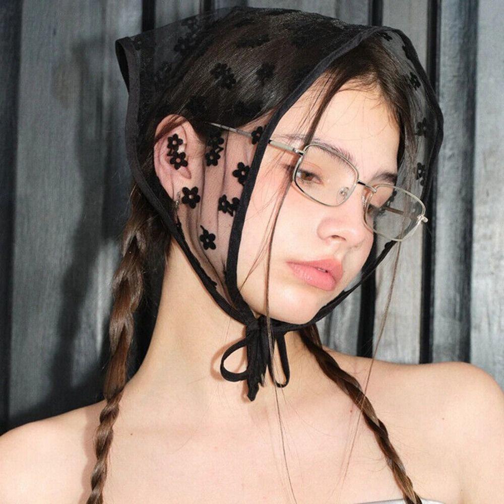 Hollow Floral Women Lace Triangle Scarf Neckerchief Bandana Turban Retro Hair Band