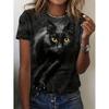 Летняя шикарная футболка с принтом кошки, с круглым вырезом и короткими рукавами - Женский повседневный топ для весны и лета