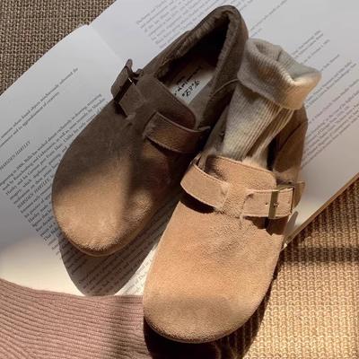 Мягкая подошва мягкая поверхность туфли Boken женские бархатные теплые хлопковые туфли 2024 зимние новые ретро уродливые одиночные туфли одна педаль