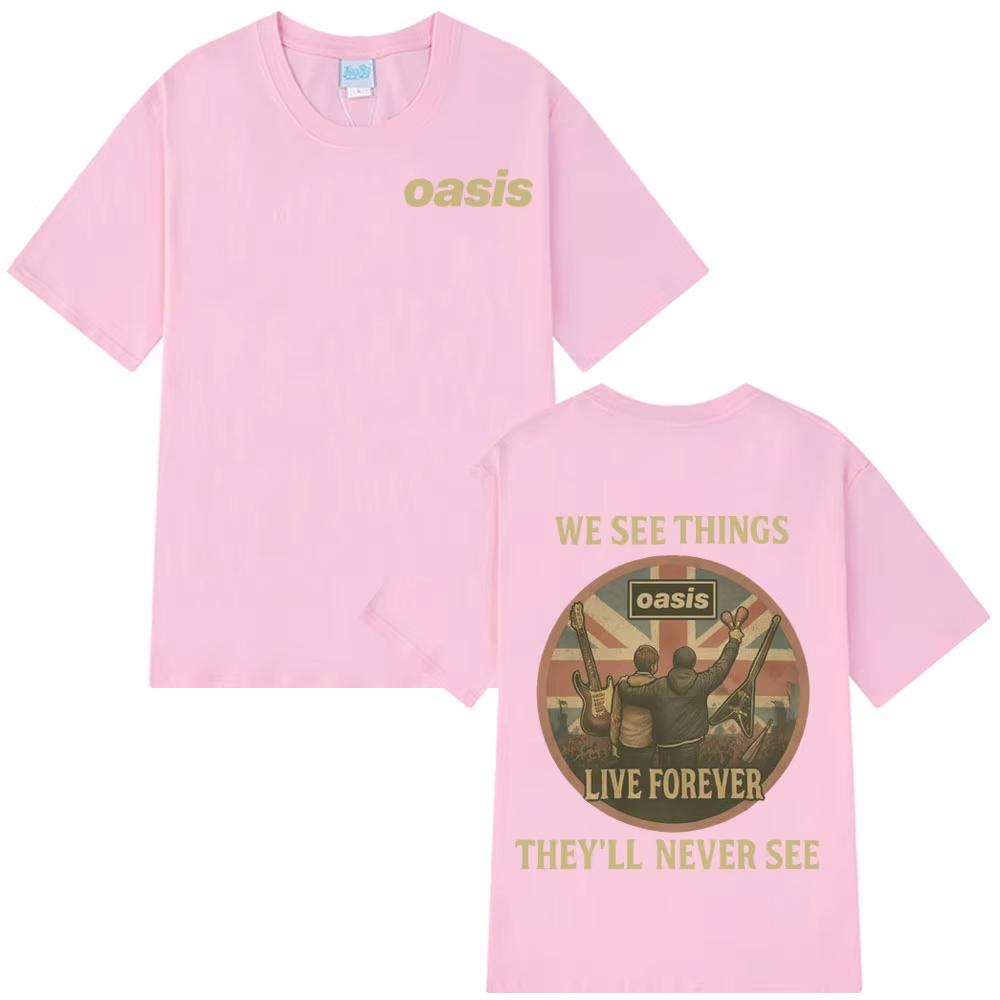 Oasis Live Forever Футболка с винтажным принтом на спине Мужская Женская Футболки в стиле поп-музыки и хип-хопа С коротким рукавом Повседневные Свободные футболки Инс Y2k