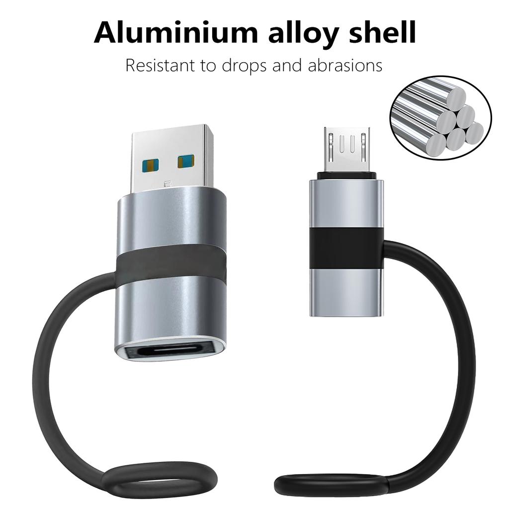 Адаптер-конвертер Micro USB/USB3.0 A Male to USB C Female с поддержкой быстрой зарядки и передачи данных с защитой от потери