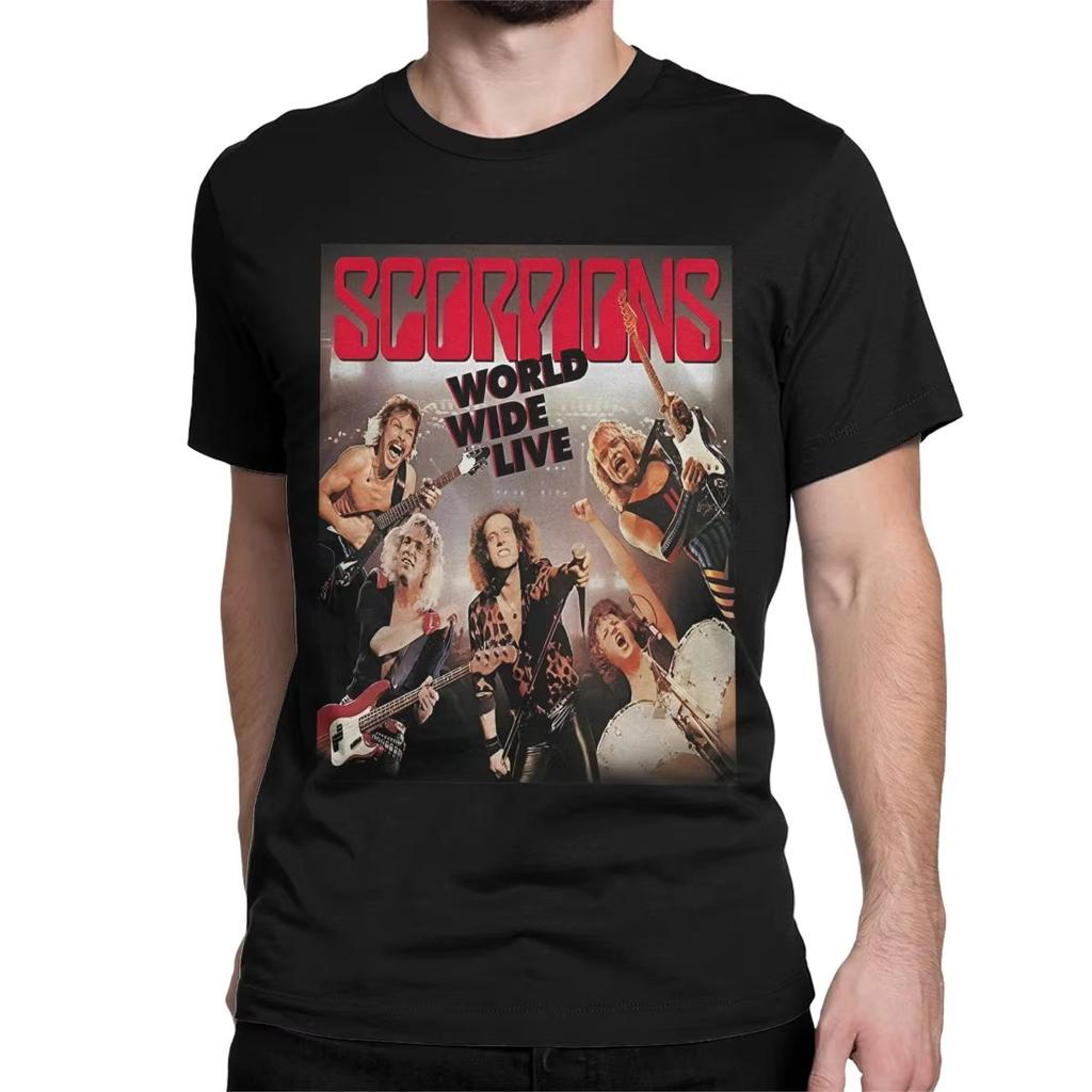 2025 Men's Women's T-Shirt Heavy Metal Scorpion Cotton T-Shirt Short Sleeve Hard Rock Band T-Shirt Crew Neck Clothes Graphics