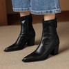 New Women's High-heeled Leather Boots Solid Color Rear Zipper Fashion Boots Autumn and Winter Leather Square Heel Comfortable Large Size Women's Boots