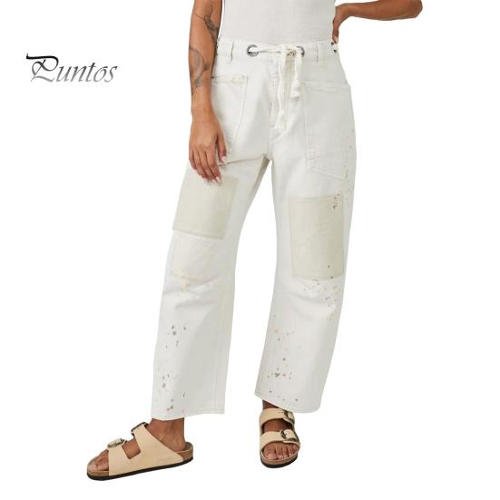 Женские джинсы-бочки с широкими штанинами, заниженной талией, с завязками на щиколотке, эластичные мешковатые брюки-бойфренды с резинкой на талии