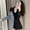 Women's Spring and Fall Design Splicing Denim Jacket Ladies Temperament Sense Asymmetric Blazer