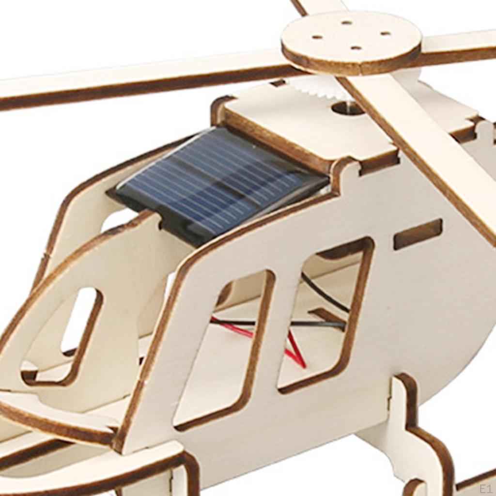 Wooden Science Experiment Model Kit Puzzles Solar Helicopter Early Learning Toy Plane DIY