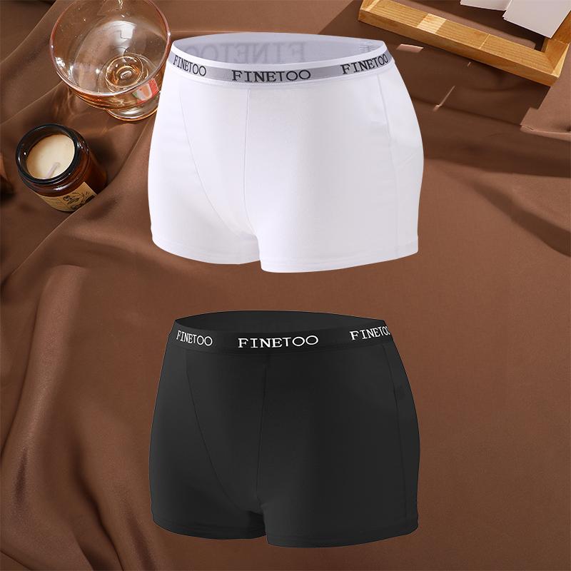 FINETOO 2Pcs/Set Low Waist Women's Underwear Cotton Boxer Plus Size Short Pants For Lady Sexy High Stretch Underwear S-XXL Brief