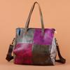 Genuine Leather Women's Bag Vintage Cowhide Color Contrast One Shoulder Crossbody Large Capacity Tote Bag for Women