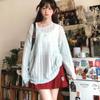 Lake Blue Hollowed Out Broken Knitted Pullover Top для женщин, летний свободный повседневный тренд, универсальный свитер с длинными рукавами