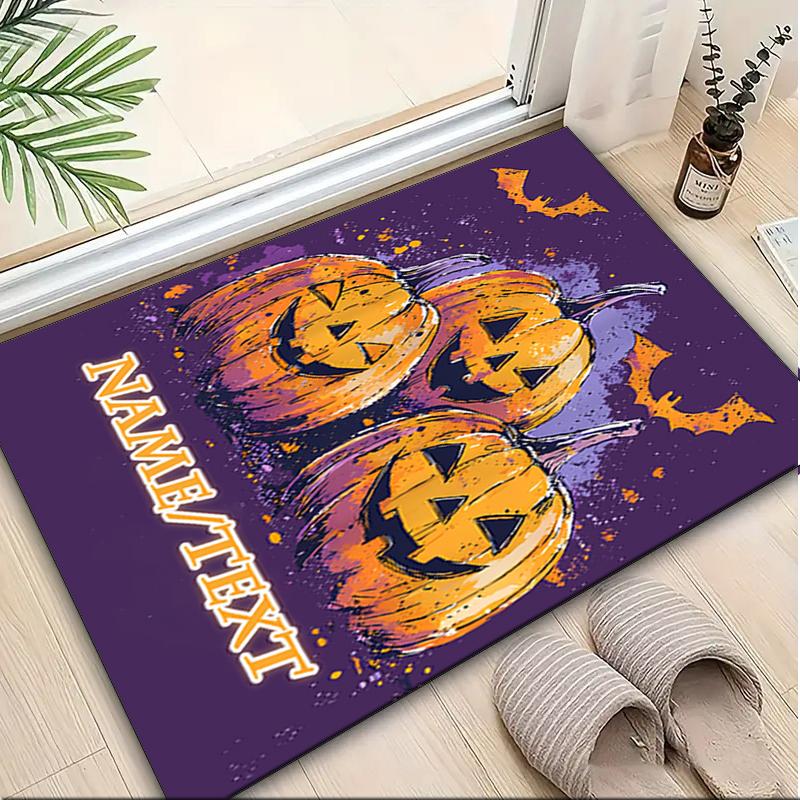 1PC Custom Name Halloween Pumpkin Jack-o'-lanterns Theme Floor Mat Ideal for Living Room, Game Rooms, Office, Bedroom,Floor Mat Playful Design