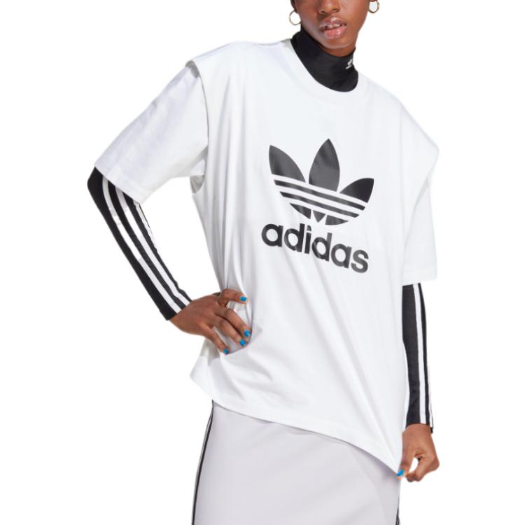 adidas Спортивная футболка с большим логотипом, женские топы, белые IC8806