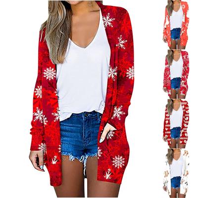 Женский рождественский кардиган с длинными рукавами и принтом, легкая куртка