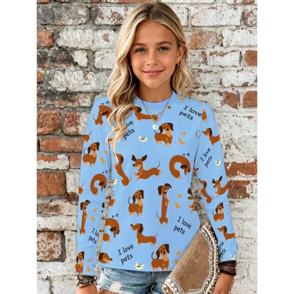 Kids Crew Neck Long Sleeve T‑Shirt, Sweet Trendy 3D Print Casual Loose Halloween Party Daily Wear Tops for Children