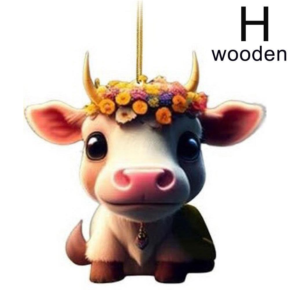 Cute Wooden Cartoon Cow Pendant Home Party Christmas Tree Ornament Toy CDN