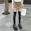 Эластичные сапоги осенне-зимние универсальные черные сапоги с подошвой-бубликом на тонких тонких каблуках 7 см водонепроницаемые сапоги на толстой подошве корейская версия на танкетке