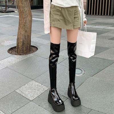 Модные женские ботинки в европейском и американском стиле, повседневные, на танкетке, с квадратным носком, водонепроницаемые, ботфорты выше колена, женская обувь, высокие голенища 20