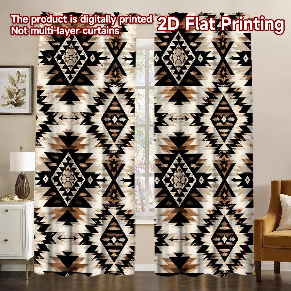 2D FLAT PRINTING 2pcs Curtains (Without Rod) Geometric Tribal Design Popular Minimalist Curtains Versatile 100% Polyester