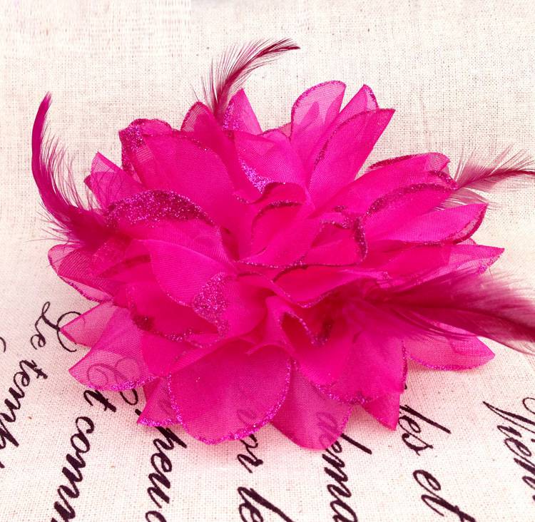 Fascinator Corsage 1X Flower Feather Brooch Wedding Ball Head Hair Clip