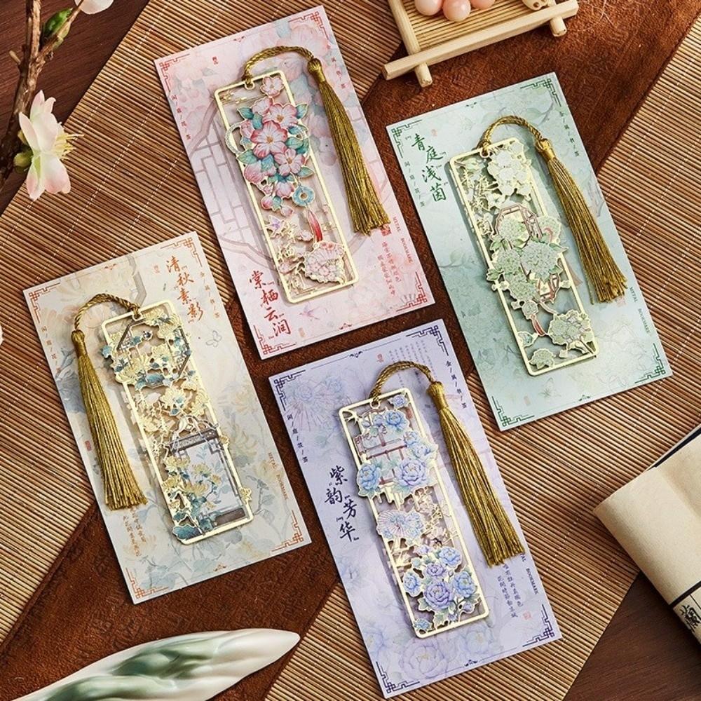Bronzing Hollow Bookmark With Tassel Floral Bookmark Exquisite Design Metal Bookmark Book Club