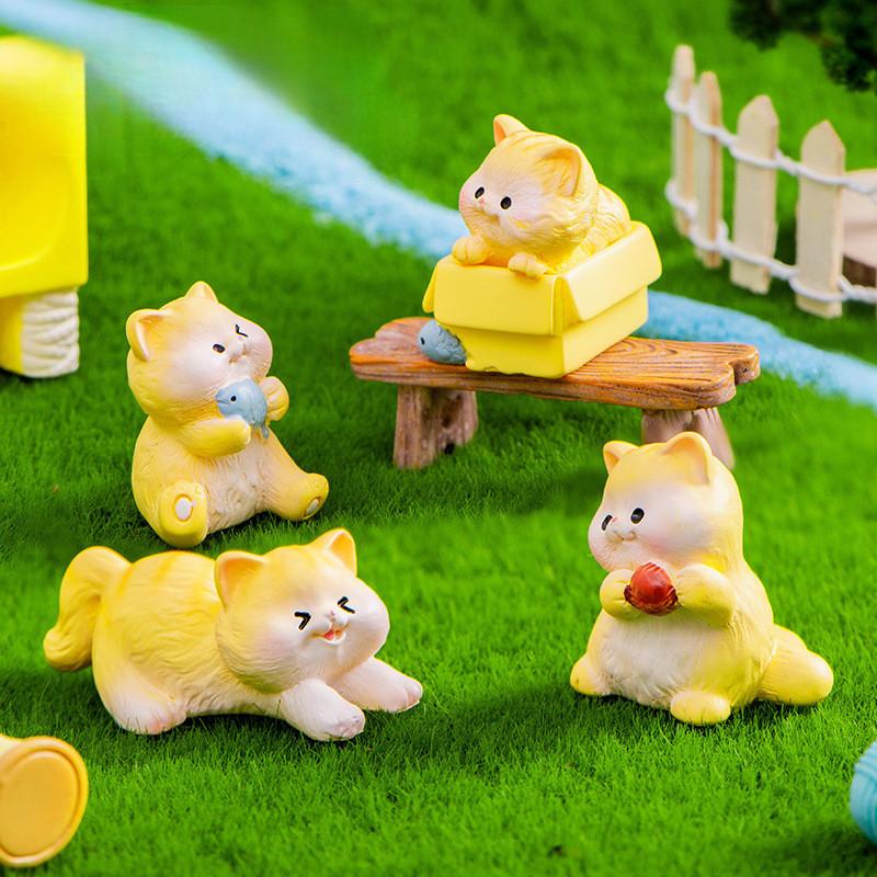 6 шт./компл., миниатюрные миниатюры с изображением кота и животного, украшения из смолы, микропейзаж, сделай сам, сказочное украшение для сада